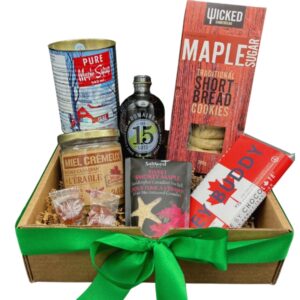 Maple Lover's Gift Box.

Lovingly Packed with Dark Maple Syrup, Maple Syrup Tin Candle, Smokey Maple Sea Salts, Hey Buddy - Canadian Saying Chocolate Bar, Pair of Maple Candies, Maple Shortbread Cookies, Maple Cream Honey.